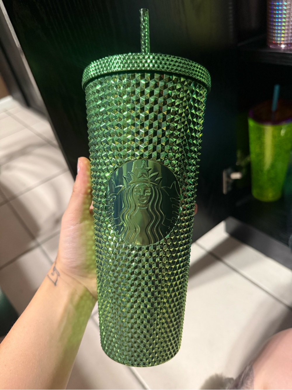 Starbucks Green Studded Iridescent Cold Cup with Straw